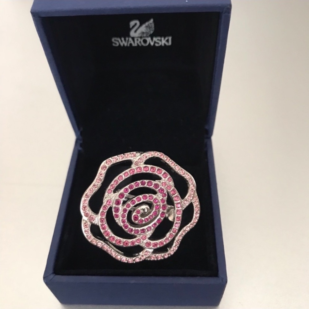 Authentic Swarovski Disney Silver Pink Large Flower Ring